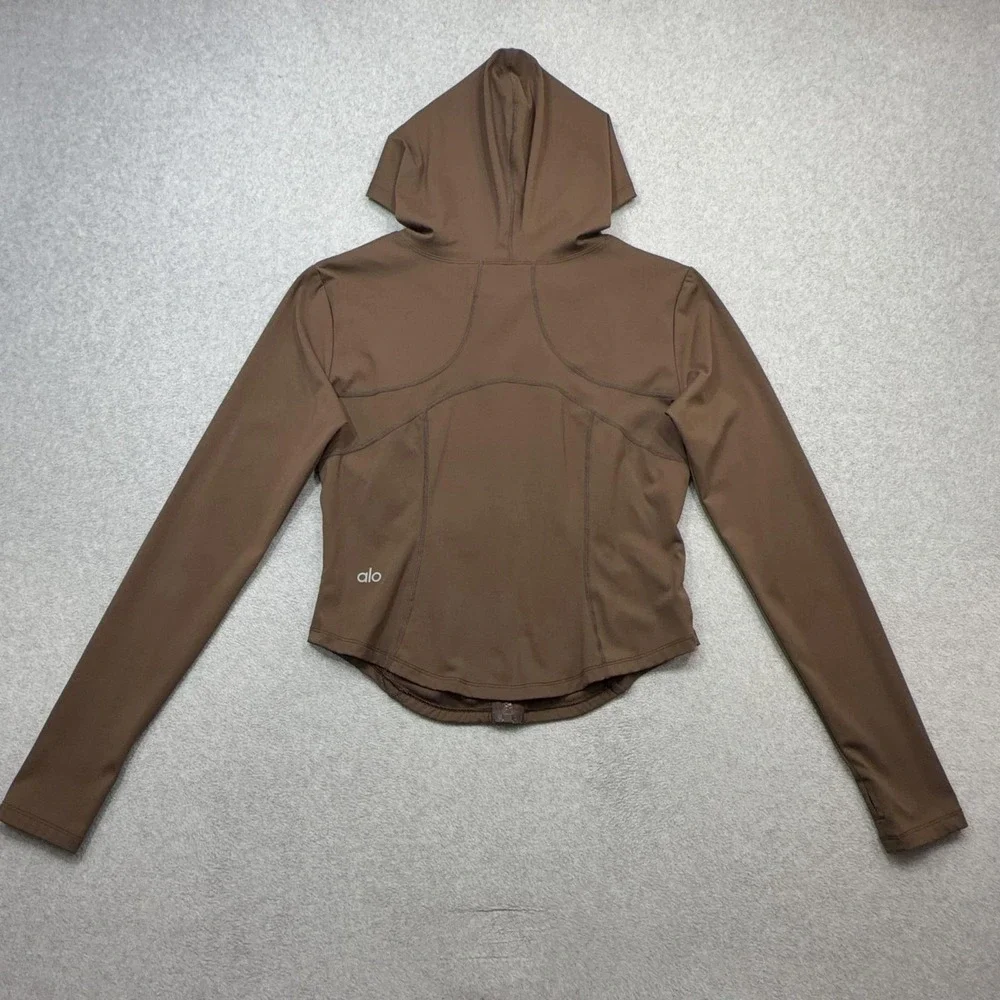 Alo Yoga Jacket Womens XS Brown Track Hooded Full Zip Performance Thumbholes